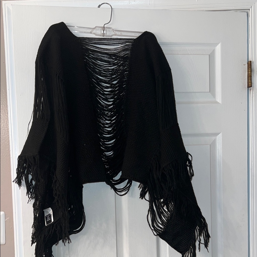 Black Fringe Open Knit  sweater